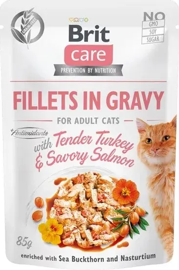 Brit Care Cat Fillets in Gravy With Tender Turkey & Savory Salmon 12x85 g Biztonságos fizetés