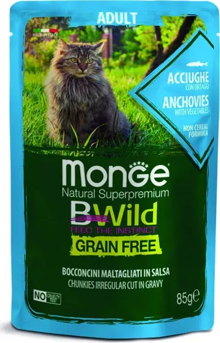 Bestseller Monge BWild Grain Free Cat Adult - Szardella és zöldségek 85 g