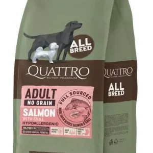 Különleges ajánlat QUATTRO grain-free SALMON AND KRILL adult kutyatáp 12 kg