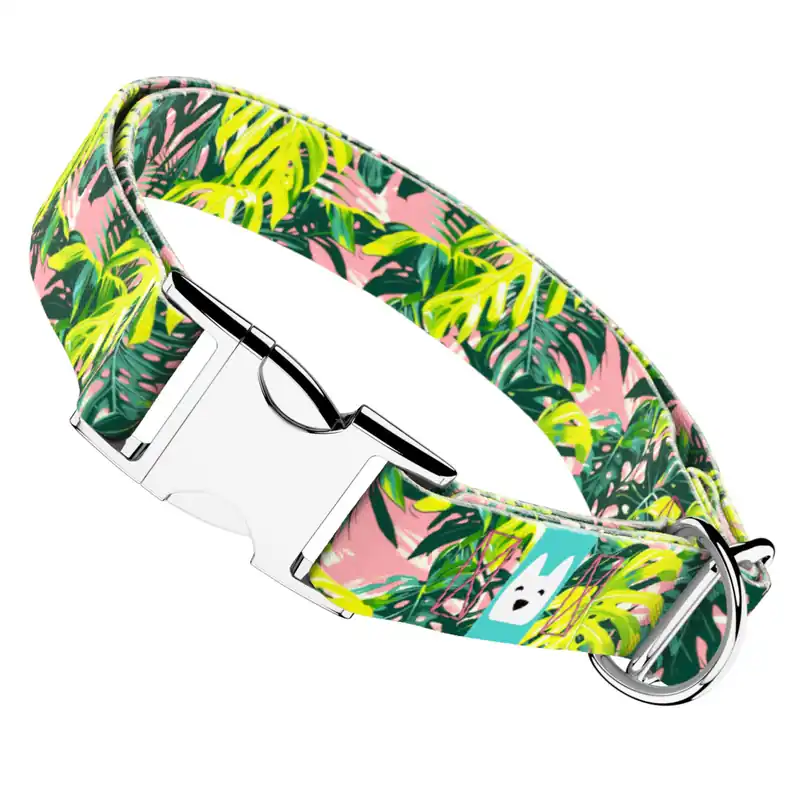 Monstera levelek rózsaszín alapon - Kutya Nyakörv - april & june Kedvezmény