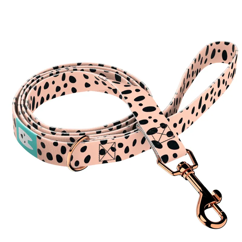 Outlet Fekete foltok rózsaszín alapon - Kutya Póráz - Black dots on pink - april & june