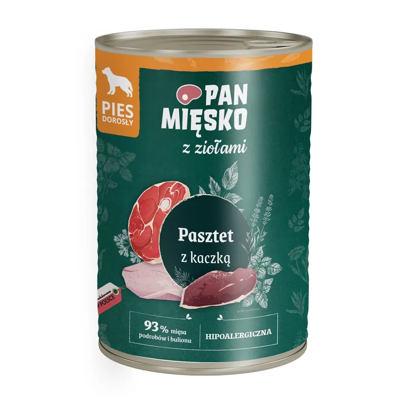 PAN MIĘSKO gyógynövényes kacsás pástétom – nedves kutyaeledel 400 g Alacsony ár