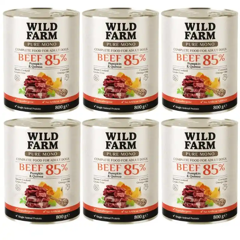 WILD FARM PURE MONO Beef Pumpkin and Quinoa 6x800 g – egyfehérjés kutyaeledel Prémium