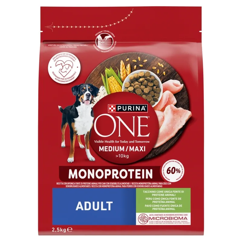 PURINA ONE Adult Medium/Maxi pulykában gazdag eledel felnőtt kutyáknak 2,5 kg + Meglepetés A Kutyádnak Ingynes Ajánlat