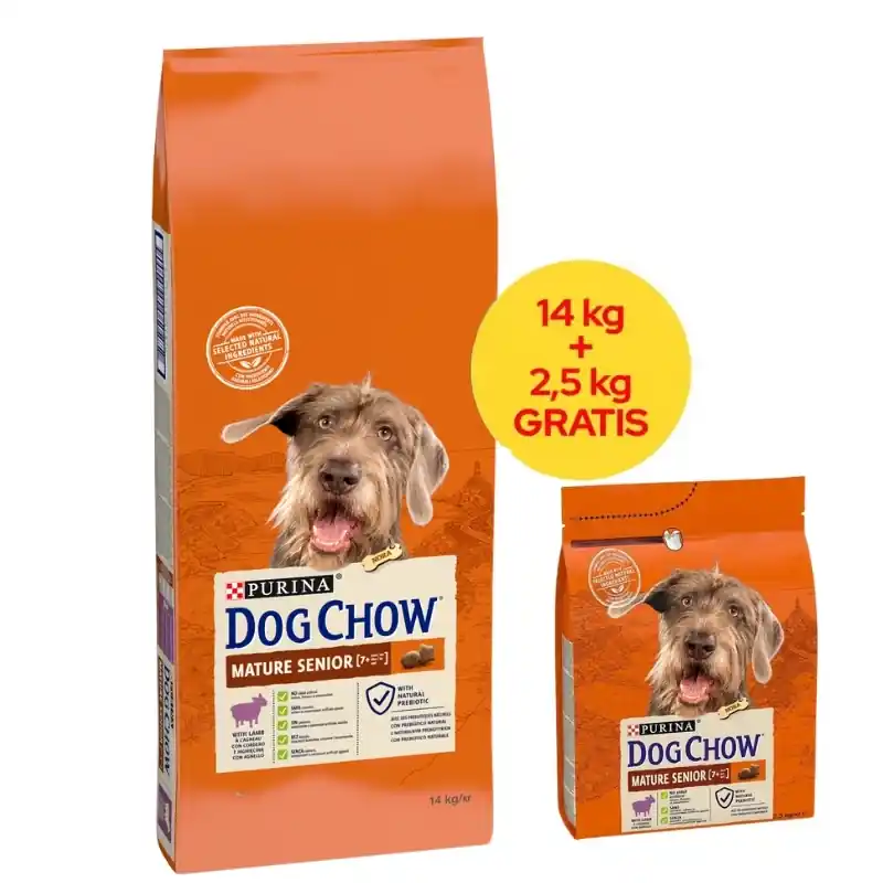 Biztonságos fizetés PURINA Dog Chow Mature Senior Lamb 14kg + 2,5kg + MEGLEPETÉS A KUTYÁNAK