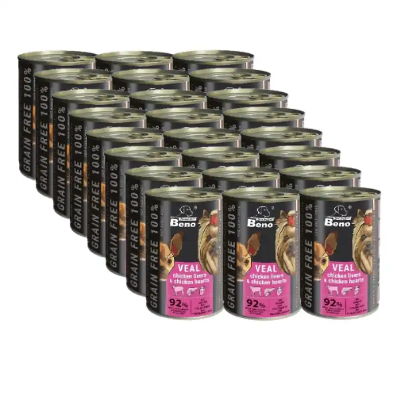 Expressz kézbesítés Super Beno PIES gabonamentes falatkák borjúhússal, csirkemájjal és csirkeszívvel, szószban 24x415g