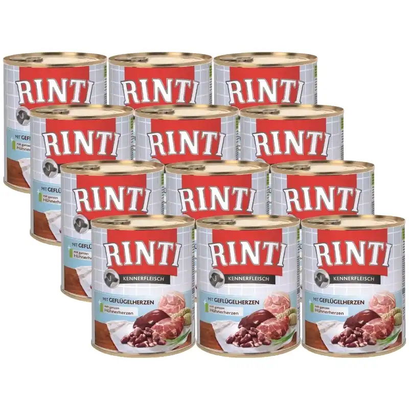 Árengedmény Rinti Kennerfleisch Geflugelherzen nedves kutyaeledel - baromfiszív 12x800g