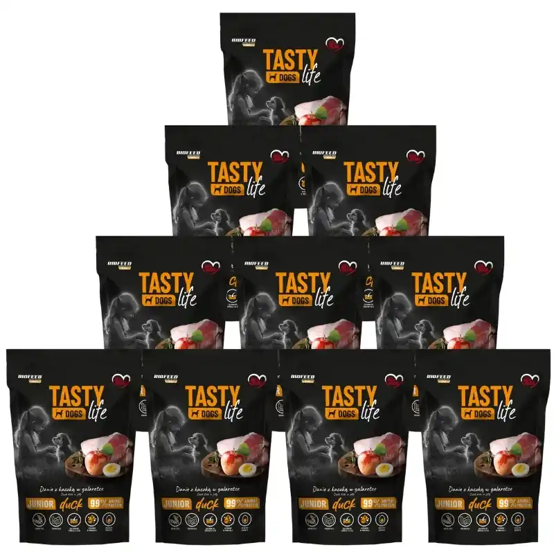 Tasty Dogs Life Junior kacsa zselétálban 10x150g Outlet