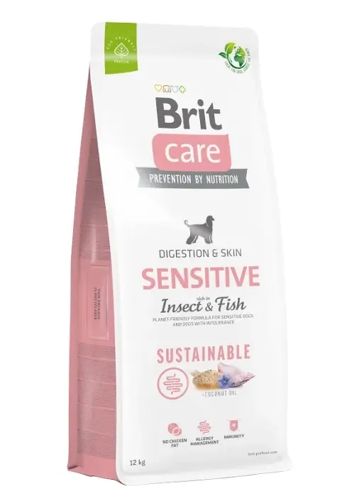 BRIT CARE Fenntartható érzékeny rovarok és halak 12 kg + Wild Farm Superfood Lazac 3x400 g gabonamentes kutyaeledel Gyors szállítás