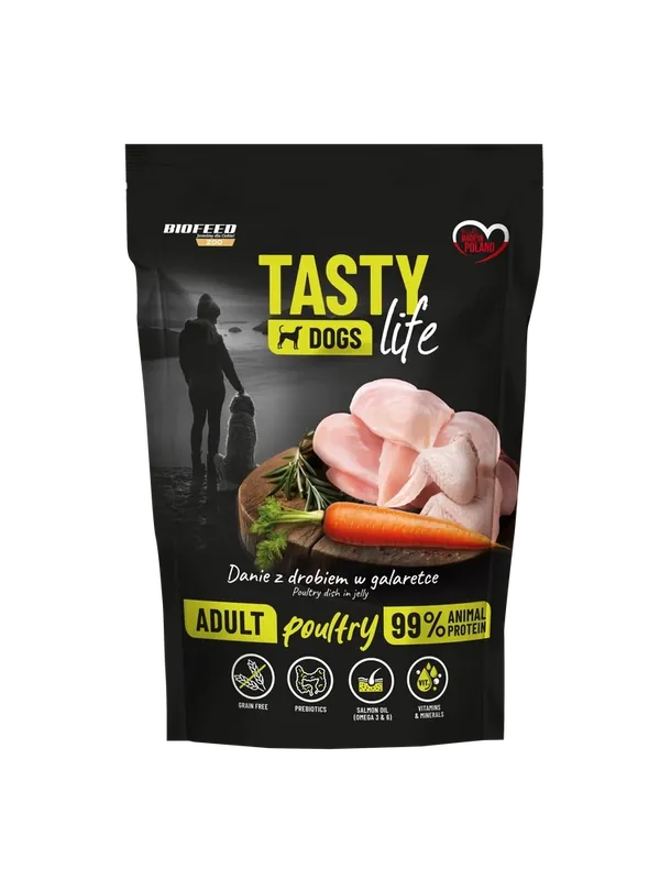 Vedd meg most Tasty Dogs Life baromfi zselés tál 500g