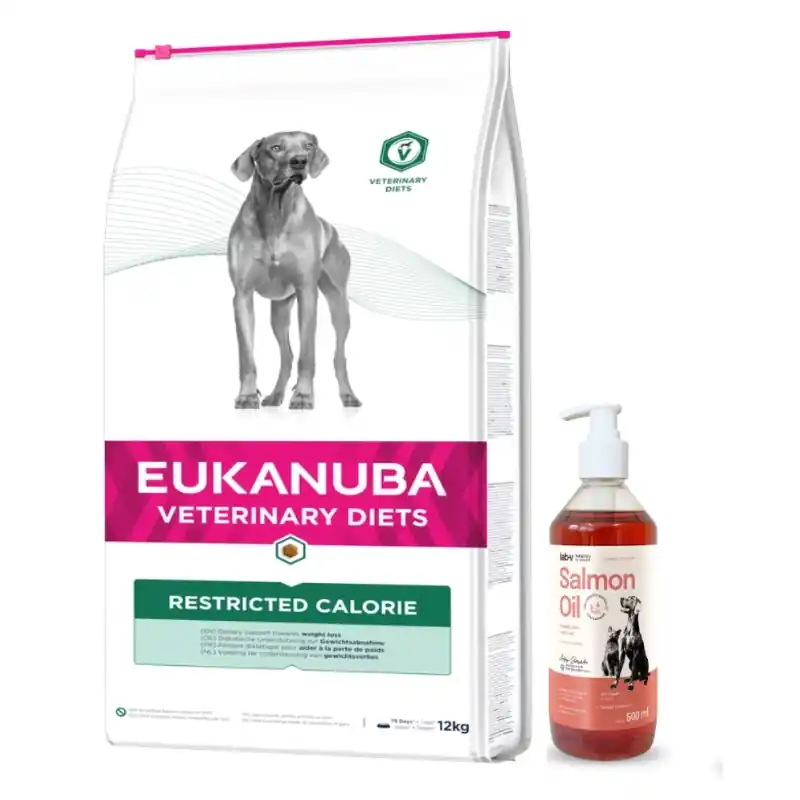 Kiárusítás Eukanuba Restricted Calorie 12kg + LAB V Lazacolaj kutyák és macskák számára 500ml