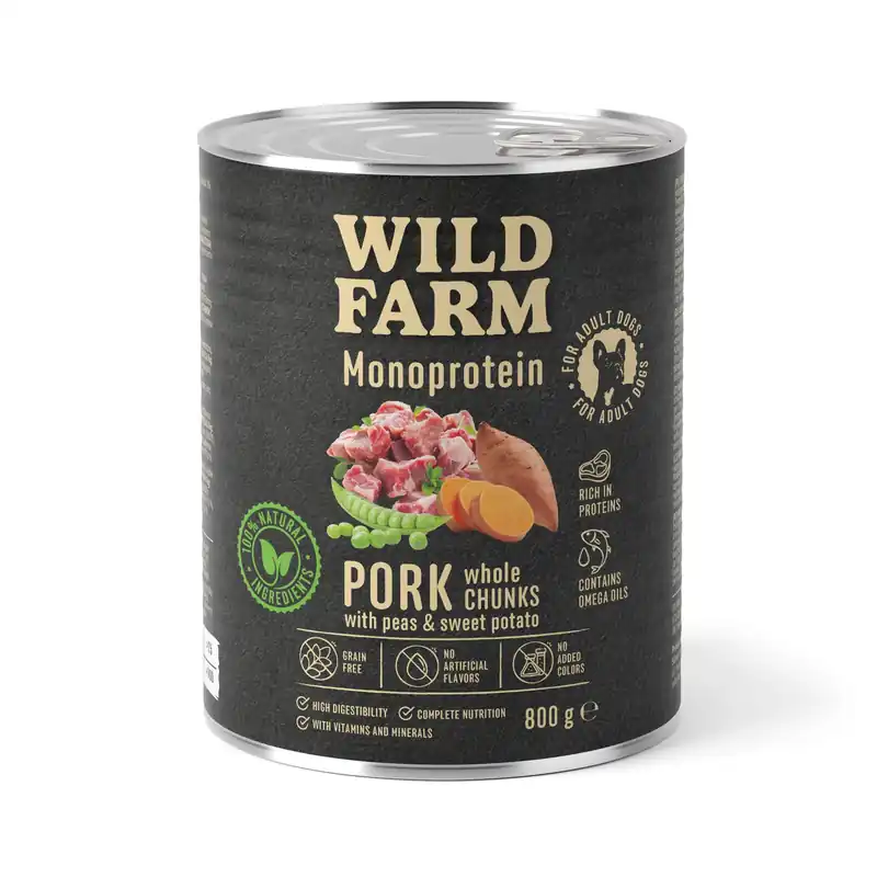 WILD FARM Monoprotein Sertéshús 800g hipoallergén kutyatáp Árcsökkenés