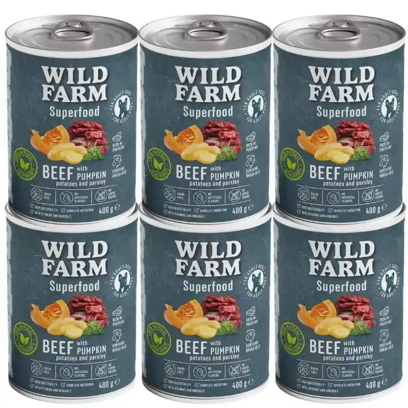Csak ma Wild Farm Superfood Beef 6x400g gabonamentes kutyatáp