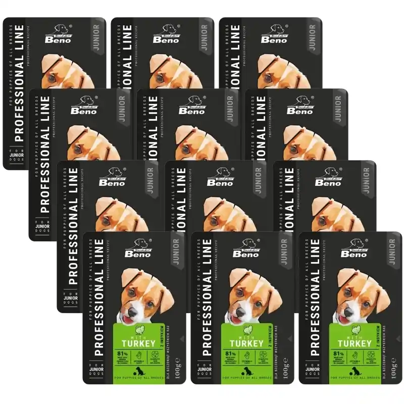 Szezonális akció SUPER BENO Junior minden fajtájú kölyökkutya tasak pulykával 12x100g