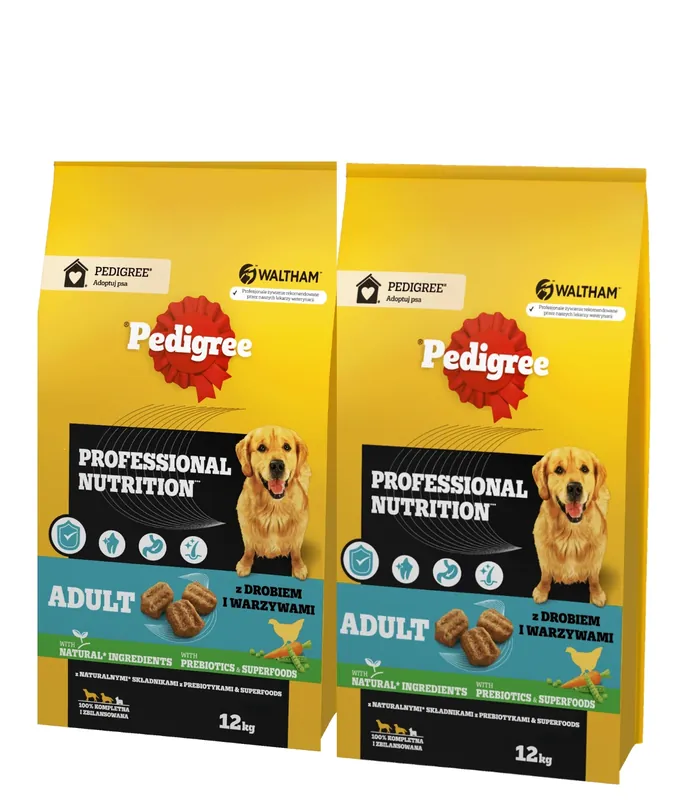PEDIGREE® Adult Professional Nutrition 2x12kg baromfival és zöldségekkel - teljes értékű szárazeledel felnőtt nagy és közepes fajtájú kutyáknak Kihagyhatatlan ajánlat