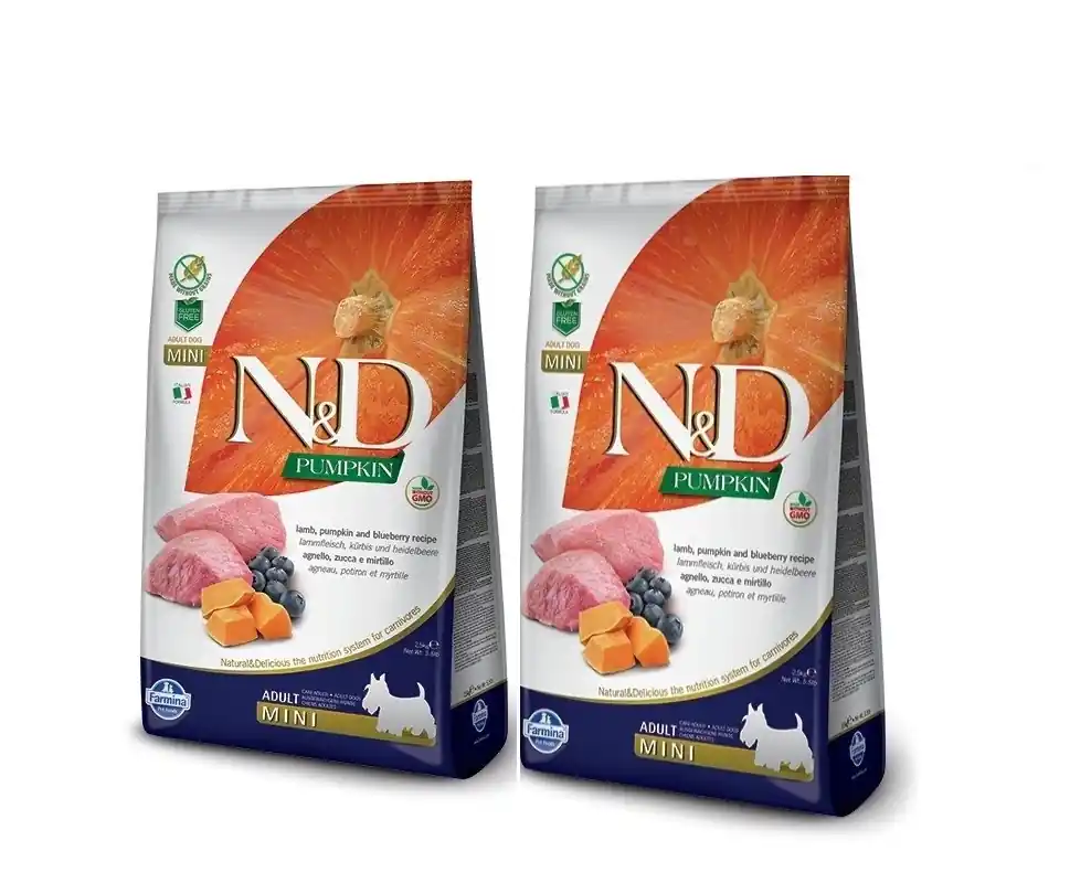 Farmina N&D Tök Gabonamentes kutyáknak LAMB & BLUEBERRY ADULT MINI 2x7kg Csak ma