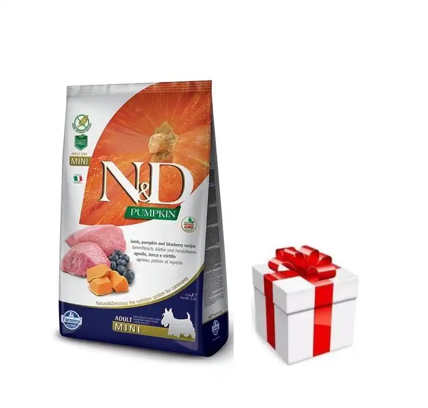 Farmina N&D Tök Gabonamentes kutyáknak LAMB & BLUEBERRY ADULT MINI 7kg + MEGLEPETÉS A KUTYÁDNAK Kedvezményes ár