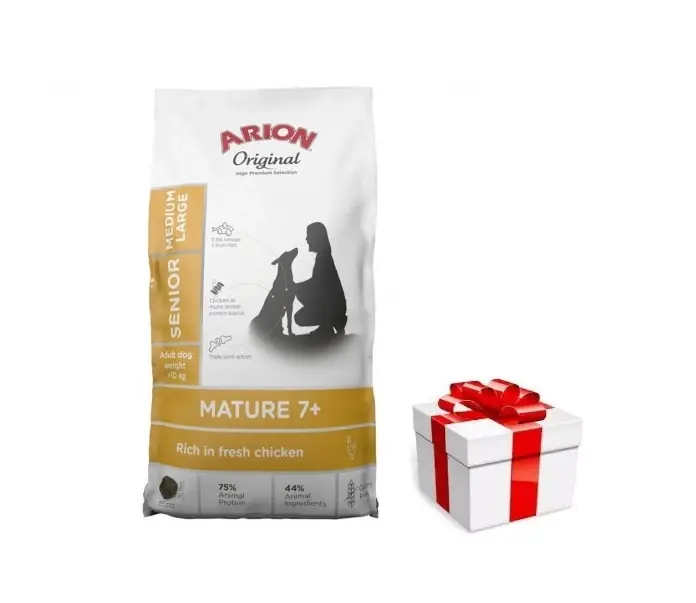 Prémium ARION Original Mature 7+ Senior Medium & Large csirkés száraz kutyatáp csirkehússal 12 kg + SZUPRÁZS