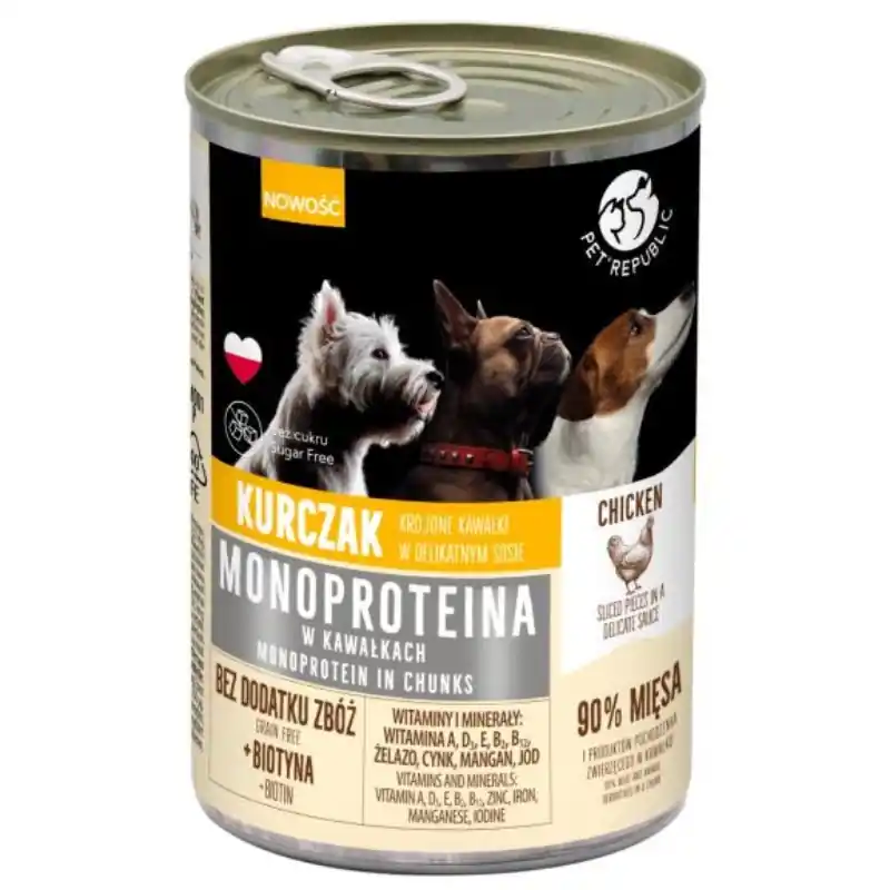 Biztonságos vásárlás PetRepublic csirke monoprotein eledel kutyáknak, darabokban, szószban 400g