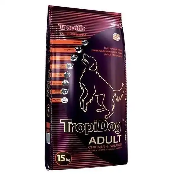 Szezonális akció Tropidog Super Premium Adult közepes és nagytestű csirke és lazac 15kg