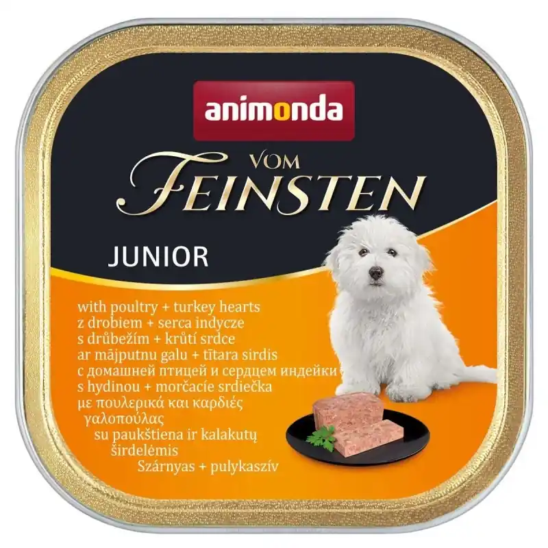 Végkiárusítás ANIMONDA Dog Vom Feinsten Junior íz baromfi és pulykaszív 150 g