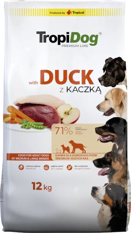 Tropidog Premium Adult Medium & Large Breed kacsa és rizs 12kg Szuper akció