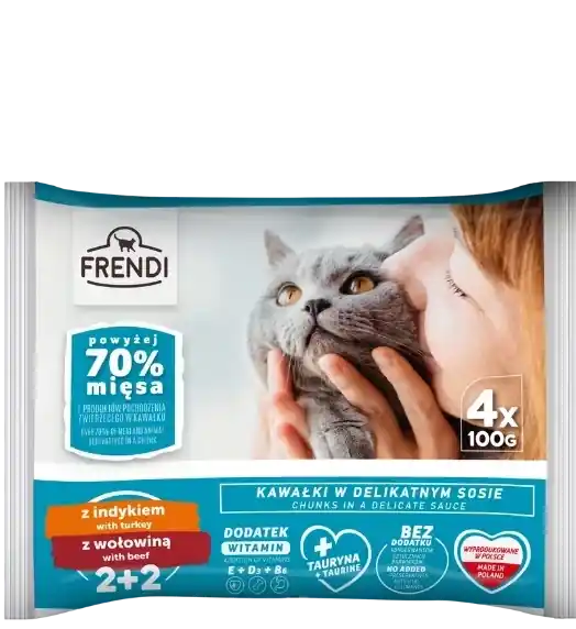 Akció Frendi Flow Pack nedves macskakaja pulykahússal és marhahússal, 4x100 g