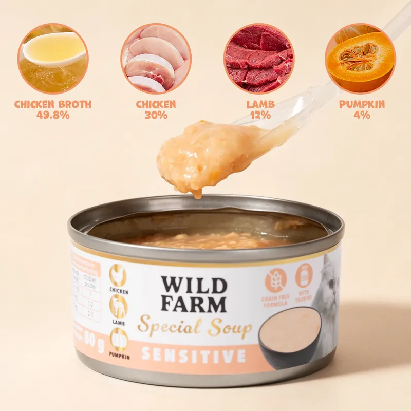 WILD FARM Special Soup 80 g Sensitive – ízletes leves – elősegíti a megfelelő folyadékpótlást Kedvezmény