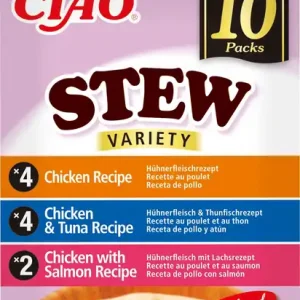 Árengedmény INABA Ciao Stew – kiegészítő macskaeledel csirke, csirke és tonhal, valamint csirke és lazac ízben, 10x40 g