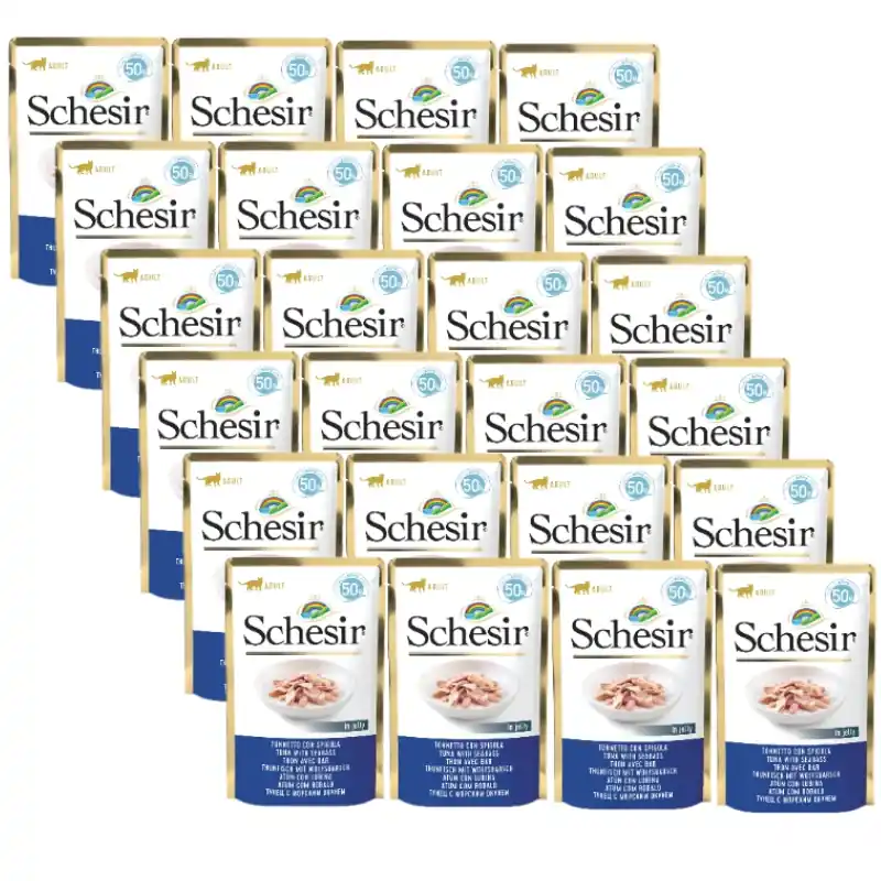 Gyors szállítás Schesir tonhal és tengeri sügér zselében 24x50 g