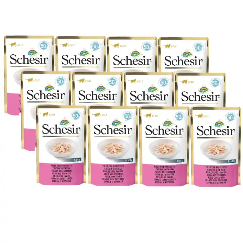 Vedd meg online Schesir Csirke sonkával zselében 12x50 g