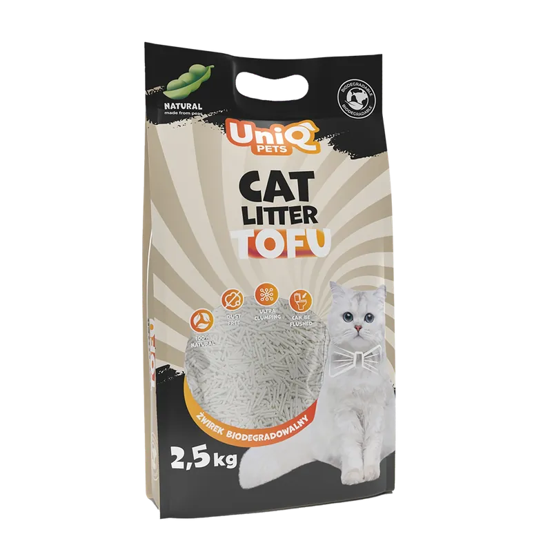 UNIQ PETS TOFU biológiailag lebontható macskaalom, 2,5 kg, természetes Prémium
