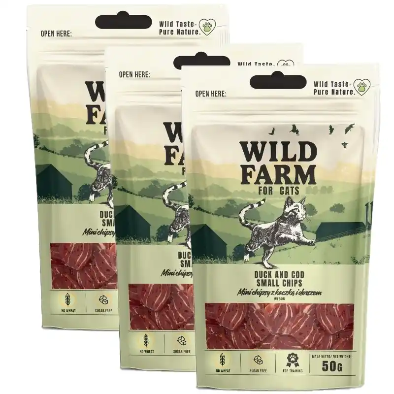 WILD FARM Kacsa- és tőkehalchips 3x50g macskajutalomfalat Legjobb ár