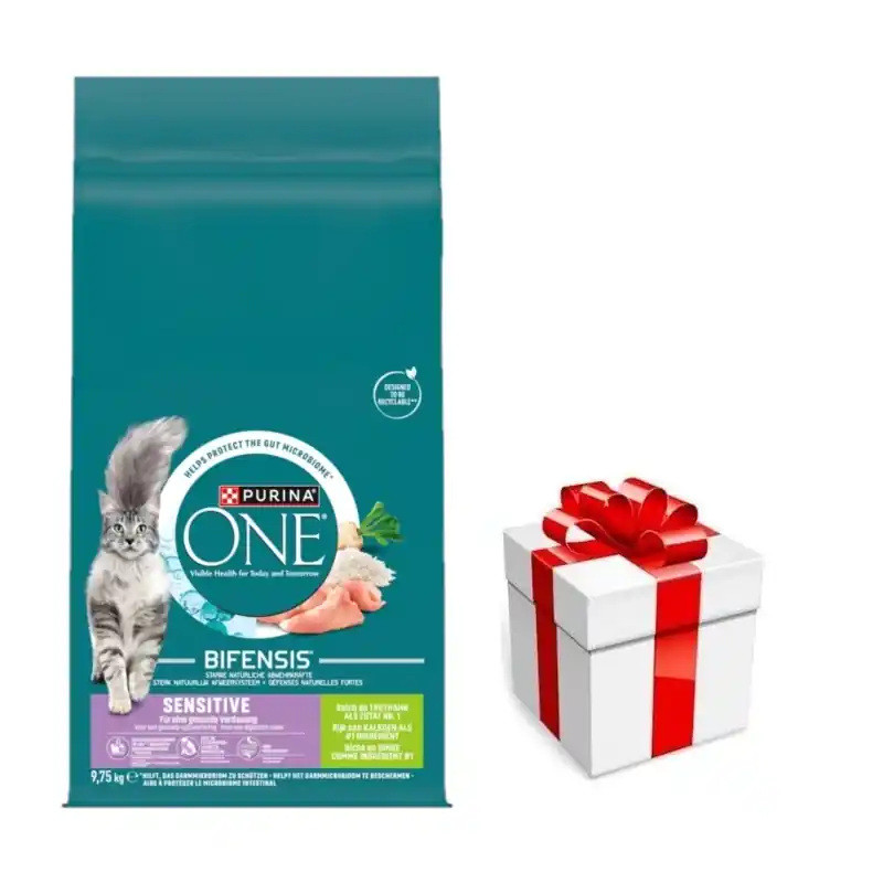 Purina One Sensitive pulykás rizses eledel felnőtt macskáknak 9.75 kg + meglepetés a kutyának Vedd meg most