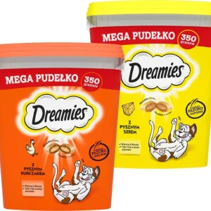 DREAMIES Mega Box 2x350g – kiegészítő táplálék felnőtt macskáknak, finom csirkével / finom sajttal Outlet