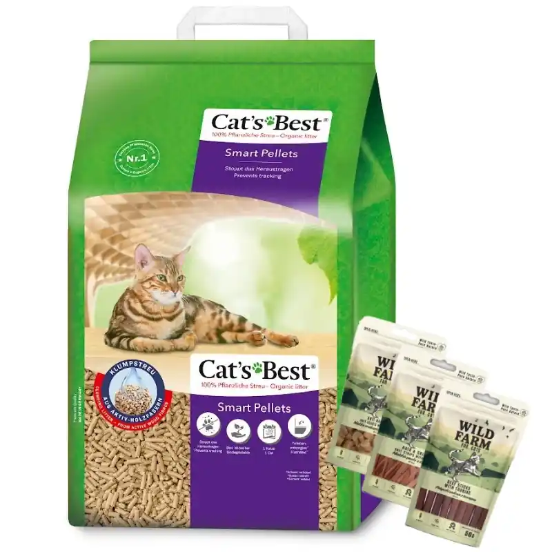 Népszerű Rettenmaier Polska JRS Cats Best Smart Pellets 20 l/10 kg + WILD FARM macskaeledel mix 3x50 g