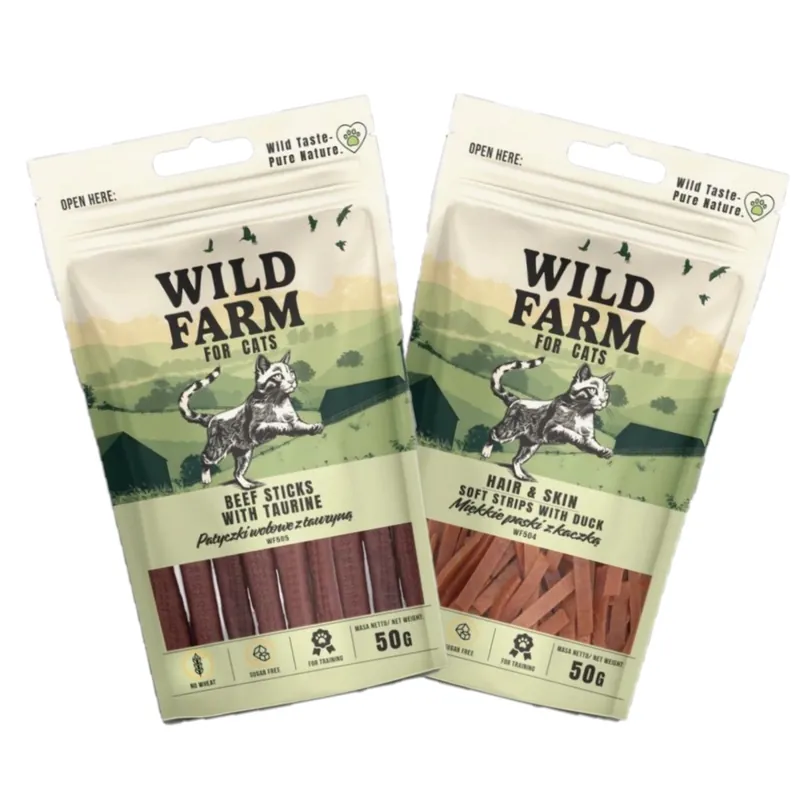 Vedd meg online WILD FARM marhahúspogácsa taurinnal 50g + WILD FARM hair&skin soft kacsacsíkok 50g