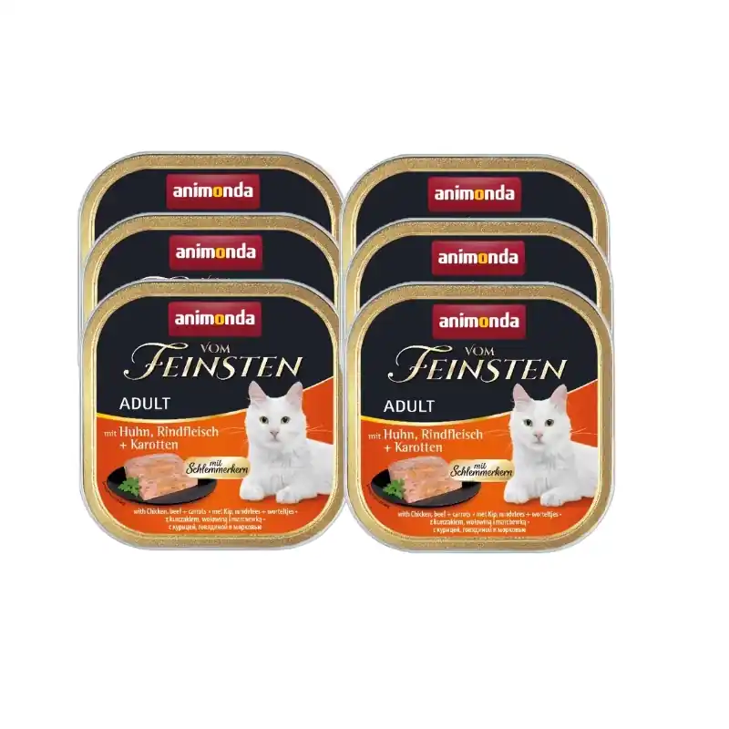 Kihagyhatatlan ajánlat Animonda Vom Feinsten Adult Cat Csirke, marhahús és sárgarépa 6x100g