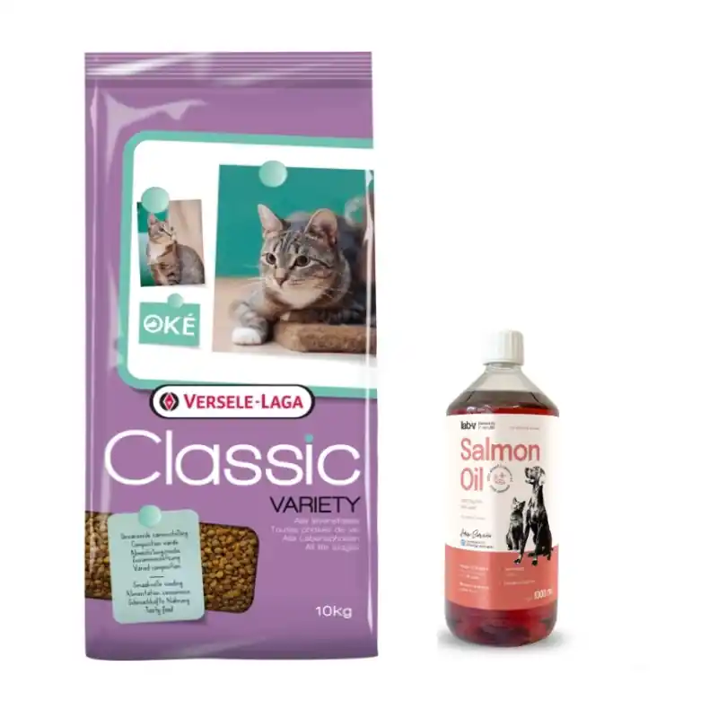Népszerű Versele-Laga Classic Cat Variety 10kg + Lab-V 100% lazacolaj kutyáknak és macskáknak minden korosztály számára 1000ml Hidegen sajtolt