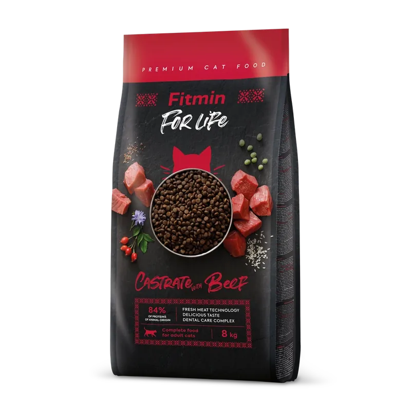 FITMIN Cat For Life kasztrált marhahús 8kg Outlet