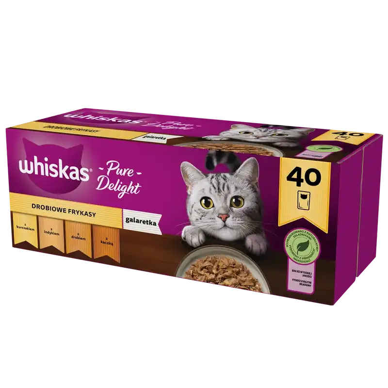 WHISKAS Adult tasakok 40 x 85 g Baromfi fánkok - nedves eledel felnőtt macskáknak, zselében (darabokban csirke, pulyka, baromfi, kacsa) Legnépszerűbb