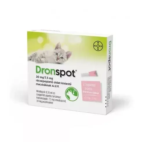 Expressz kézbesítés DRONSPOT RÁCSEPEGTETŐ FÉREGHAJTÓ OLDAT KIS TESTŰ (0,5-2,5KG-ig) MACSKÁK SZÁMÁRA 2 pipetta/doboz