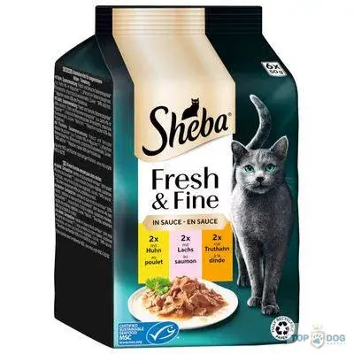 Vásárlói kedvenc Sheba 6*50gr Fresh&Fine csirke, lazac, pulyka mártásban