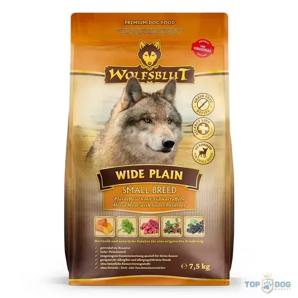 Kedvezmény Wolfsblut Wide Plain Small Breed Lóhús Édesburgonyával száraz kutyatáp 7,5 kg
