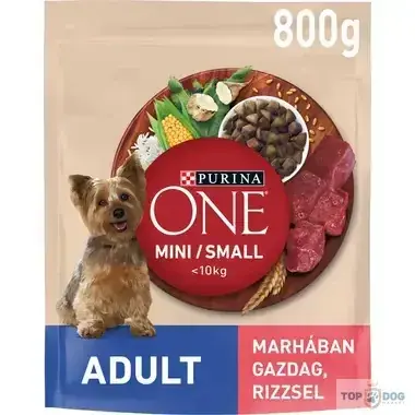 Azonnal elérhető PURINA ONE Mini Adult marhában gazdag száraz eledel felnőtt kutyáknak 800gr