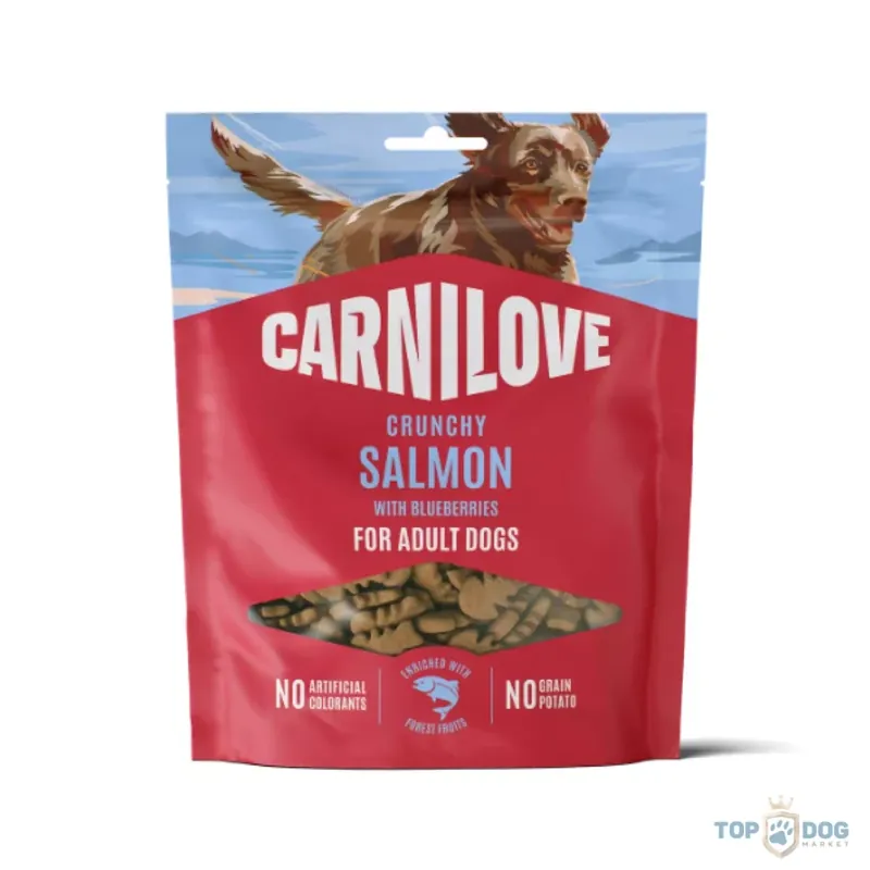 Azonnal elérhető Carnilove Dog Crunchy Snack Salmon With Blueberries - Lazac Áfonyával 200g