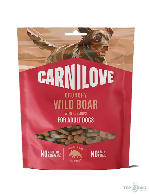 Expressz szállítás Carnilove Dog Crunchy Snack Wild Boar With Rosehips - Vaddisznó Csipkebogyóval 200g