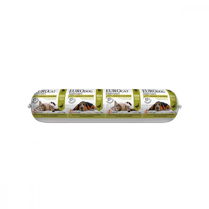 EURO DOG/CAT PLUS szalámi Kacsa ízesítéssel 1kg Kiárusítás