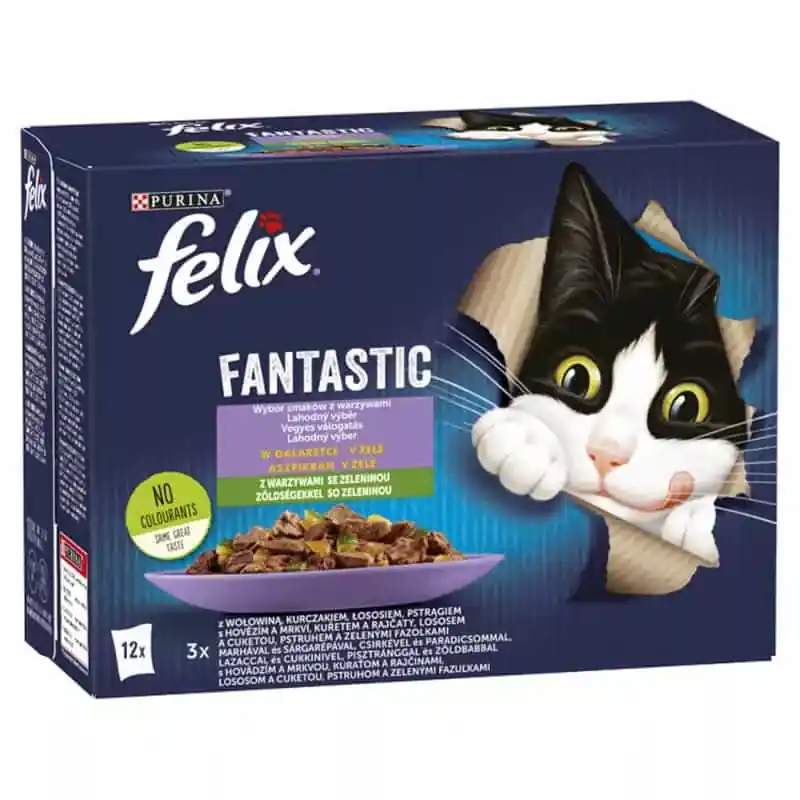 Felix Fantastic Házias Válogatás zöldségekkel aszpikban nedves macskaeledel 12 x 85g (1,02kg) Akciós ár