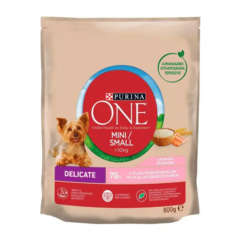PURINA ONE MINI DELICATE SZÁRAZ KUTYAELEDEL LAZACCAL ÉS RIZZSEL 800G Ajánlat